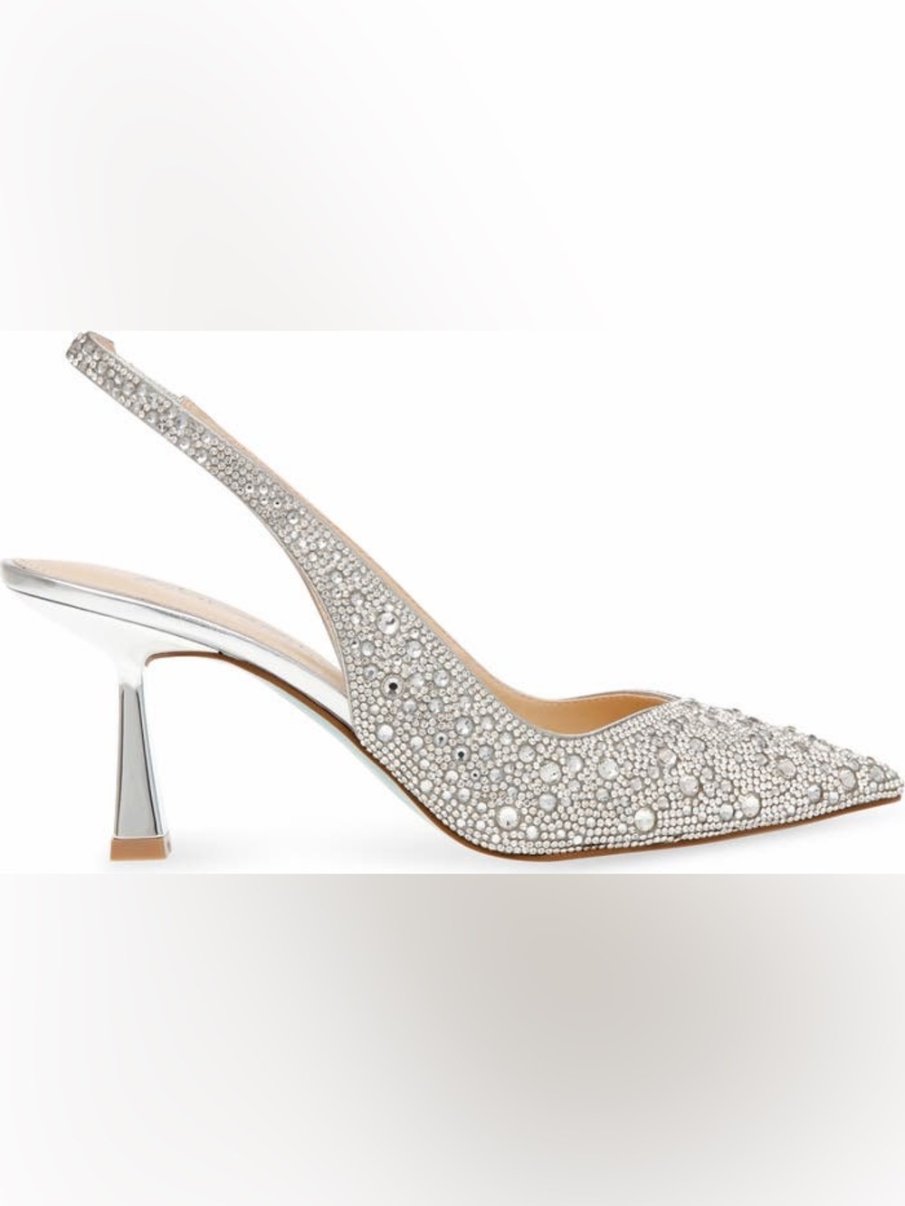 NEW Betsey Johnson Clark Slingback Silver Rhinestone Pointed Pump 9.5 PROM - Picture 5 of 13